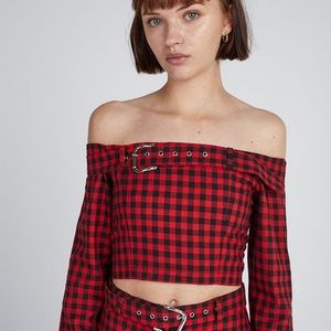 NWT Milk It Urban Outfitters ~ Gingham Bardot Style Top